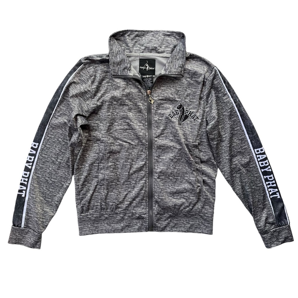 Baby Phat Women’s Sz Large Heather Gray Embroidered Logo Y2K Zip Collared Jacket